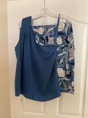 Banana Republic Blue Floral Skirt - One-Shoulder Tank